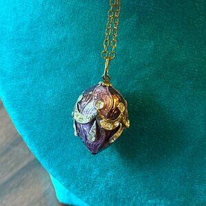 Unique Vintage Russian Enamel Egg Pendant with Silver Vermeil and Rhinestones